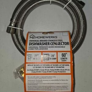Homewerks Universal Braided Stainless Steel Dishwasher Connector 3/8" x 60" -NEW